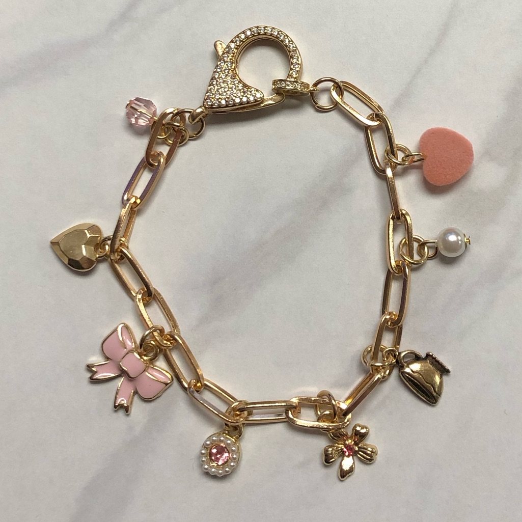 Gold Paperclip Charm Bracelet, Jumbo Pave Clasp